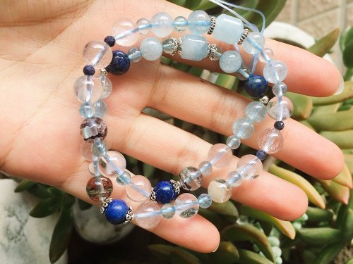 芯玥旅人水晶Traveler Crystal 藍色泡泡糖~雙圈手鍊/海水藍寶/藍寶石/青金石/摩根石