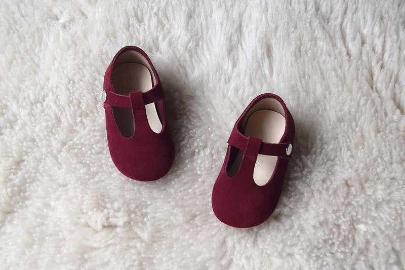 Burgundy Baby Girl Shoes, Leather T Strap Mary Jane, Toddler Girl Shoes - รองเท้าเด็ก - หนังแท้ สีแดง