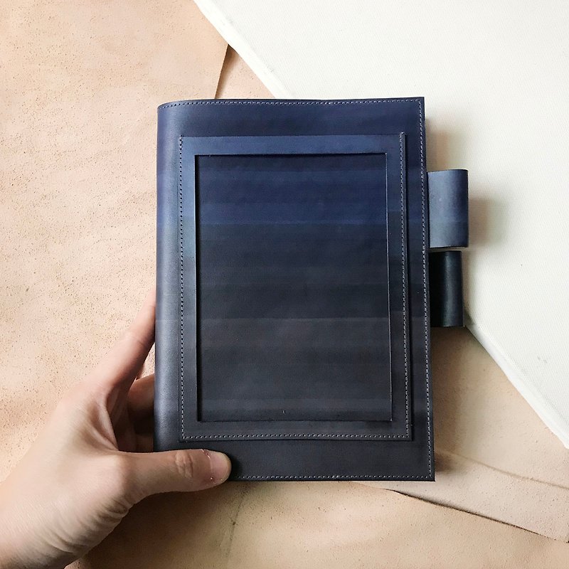 Leather Book Cover_MUJI B6 Size_Postcard Edition_Lavender Purple Gradient Gray Blue - Notebooks & Journals - Genuine Leather Blue