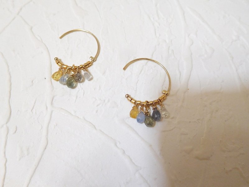 14k gold medium C circle drop sapphire earrings cannot be changed to the pre-ordered version - ต่างหู - วัสดุอื่นๆ สีน้ำเงิน