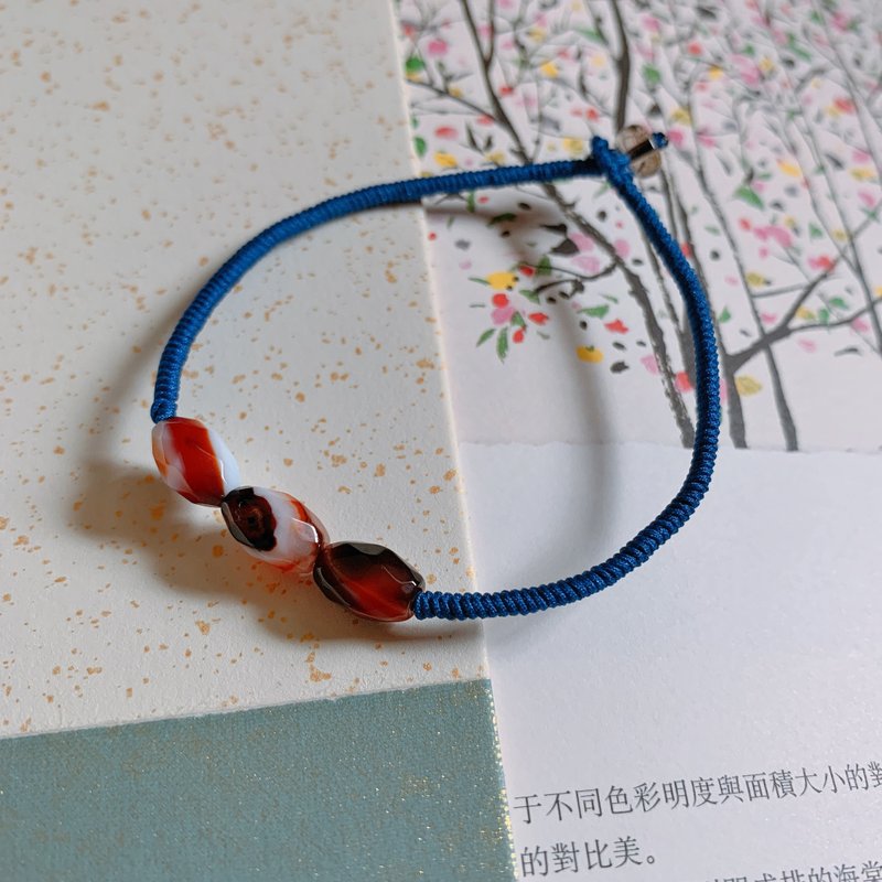 月色撩人。天然瑪瑙金剛結古風編織手鏈 復古開運 文藝 禮物手繩 - 手鍊/手環 - 半寶石 藍色