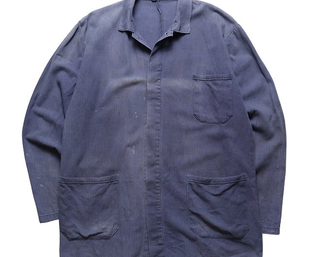 Jacket Vintage French Blue Coat Work Wear Button up Workwear 