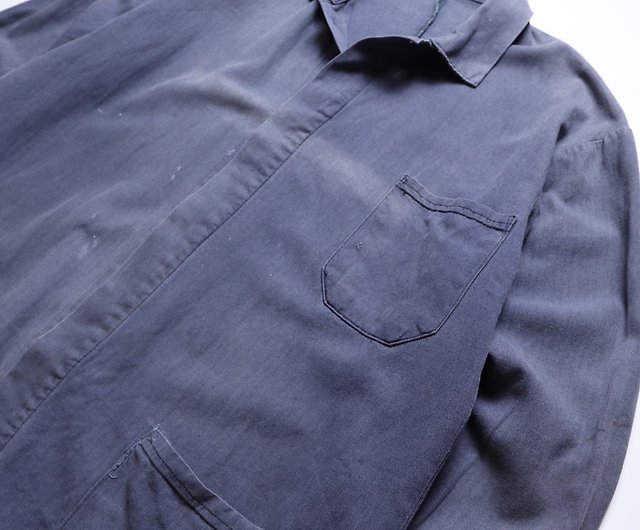 70s washed old blue herringbone French workwear French work jacket 