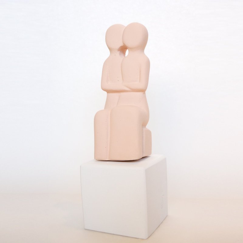 Cycladic civilization-mate (vintage red) Cycladic Couple- handmade ceramic statue decoration - Items for Display - Pottery Pink