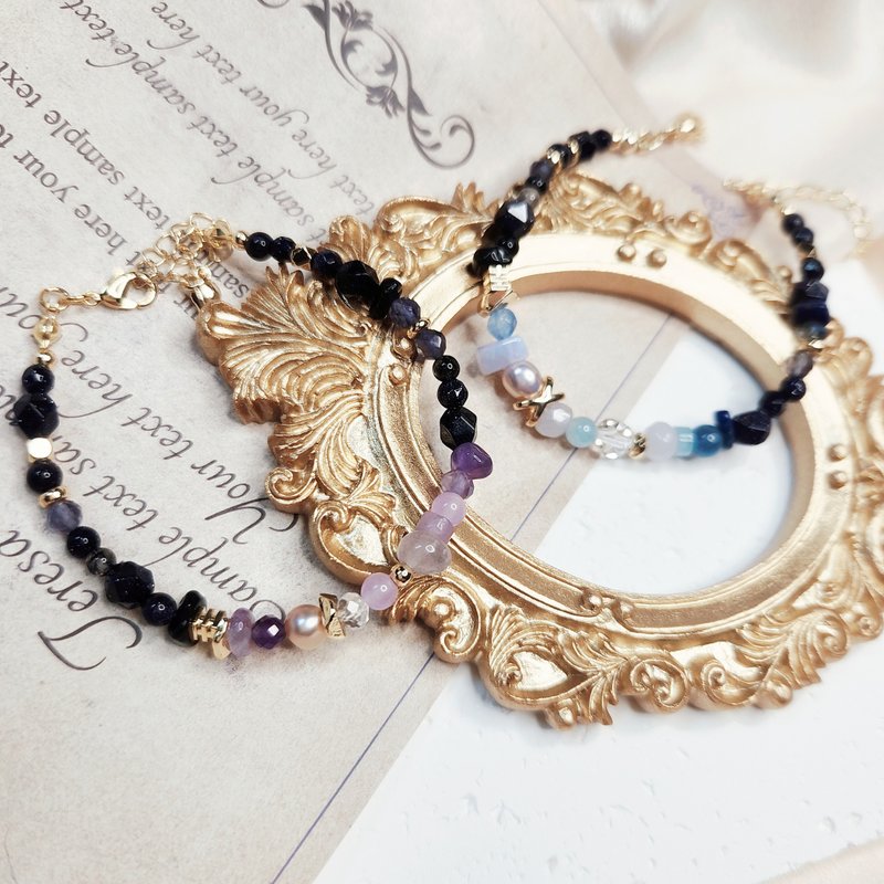 紫霧晨光-藍砂石 靈性柔美 藍&紫 珍珠半寶石手鍊 - 手鍊/手環 - 水晶 紫色