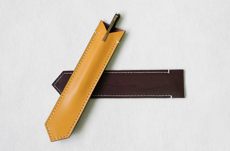 BILLIE Yellow&Brown Leather Cute Pen Case/ Pen Holder/ Apple Pen Soft Cover - กล่องใส่ปากกา - หนังแท้ สีเหลือง