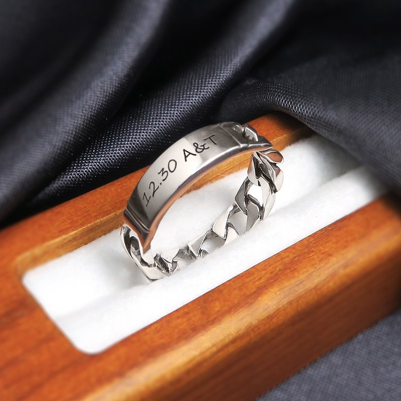 [Customized Gift] Heart to Heart Men's Ring Couple Style Engraved Customized Sterling Silver Ring Name Ring - แหวนทั่วไป - เงินแท้ สีเงิน