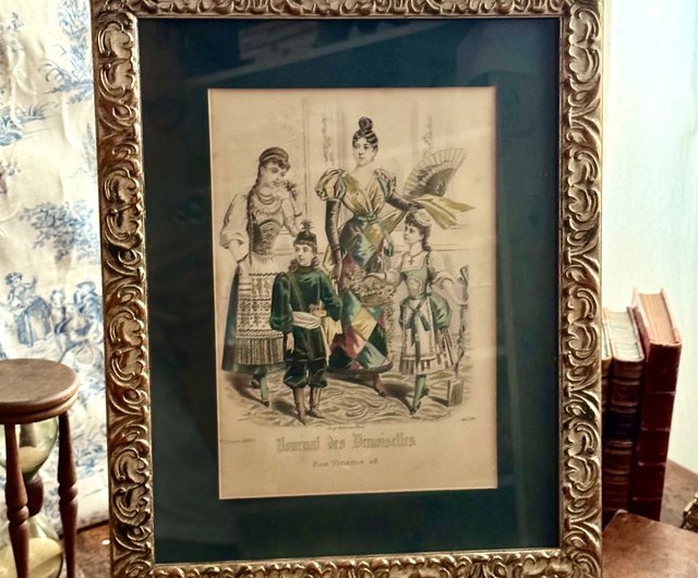 アンティーク フランス雑誌 額ぶち付 アンティーク絵画・フレーム