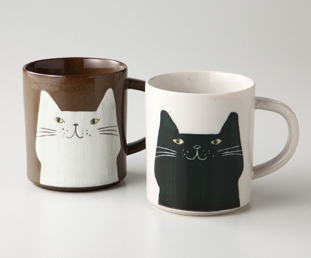 美濃焼 手描き白黒猫カップギフトボックス（2個セット