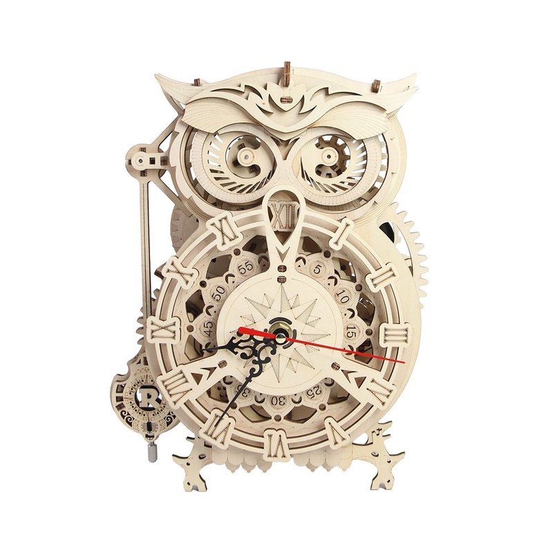 RoboTime Owl Clock-3D wooden puzzle model LK503 (company product) - ของวางตกแต่ง - วัสดุอื่นๆ สีนำ้ตาล