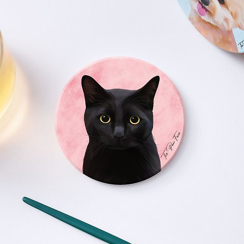 The Paw Face 黑貓 貓貓-圓型陶瓷吸水杯墊/動物/居家用品