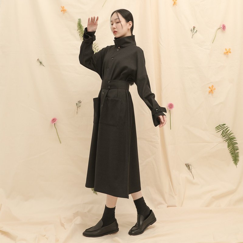 【經典原創】Yiwei_依偎綁帶洋裝_CLD517_黑格紋 - 女毛衣/針織衫 - 聚酯纖維 黑色