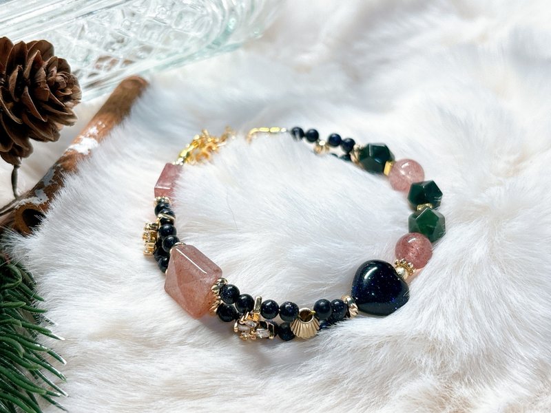 【Christmas Gift】Pumping Strawberry Crystal. Aquatic agate. Blue Stone. 14k gold filled - Bracelets - Crystal Multicolor