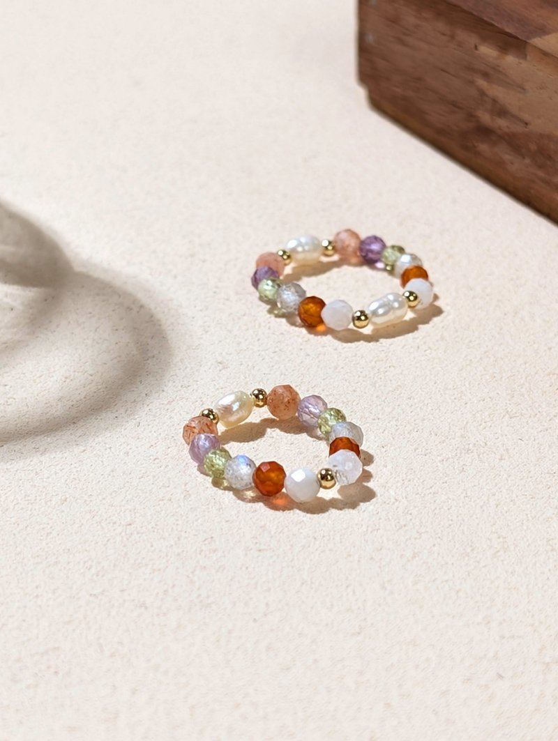珍珠 紫晶 太陽 紅瑪瑙 月光 橄欖 天然石串珠戒指JIEGEM姊的珠寶 - 戒指 - 半寶石 多色