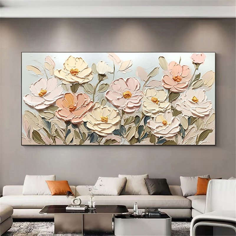 花語  油畫/抽象/原創商品/裝飾畫/掛畫客廳餐廳手繪肌理質感畫 - 海報/掛畫/掛布 - 亞麻 