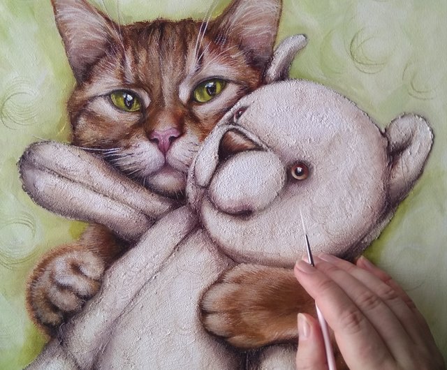 おもちゃの猫油絵猫動物の絵猫アート - ショップ OlesyaArt