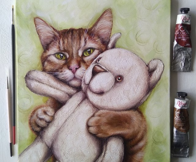 おもちゃの猫油絵猫動物の絵猫アート - ショップ OlesyaArt