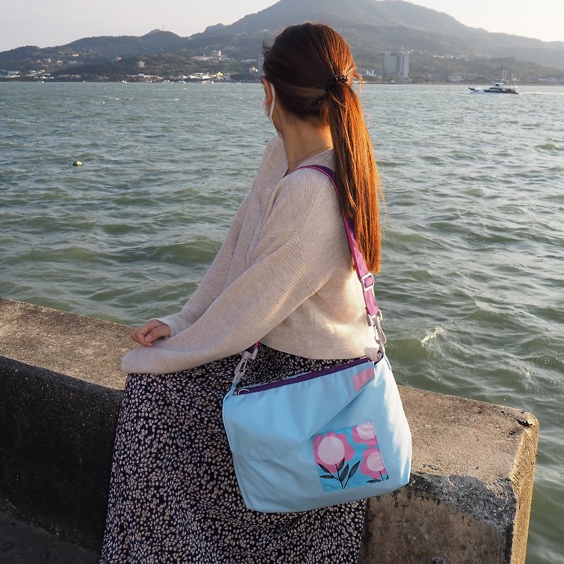 Eco-friendly rPET Crossbody bag & tote bag Two-in-one, yoyo bag (Ocean) - กระเป๋าแมสเซนเจอร์ - เส้นใยสังเคราะห์ 