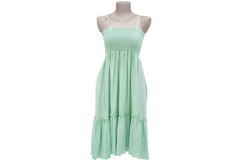 Flower embroidery dress <mint> - ชุดเดรส - วัสดุอื่นๆ สีเขียว