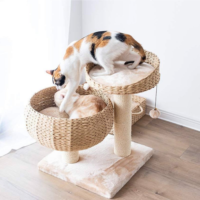 US Petpals | Round Nest Type Paper Rope Braided Cat Jumping Platform - อุปกรณ์แมว - ผ้าฝ้าย/ผ้าลินิน สีทอง