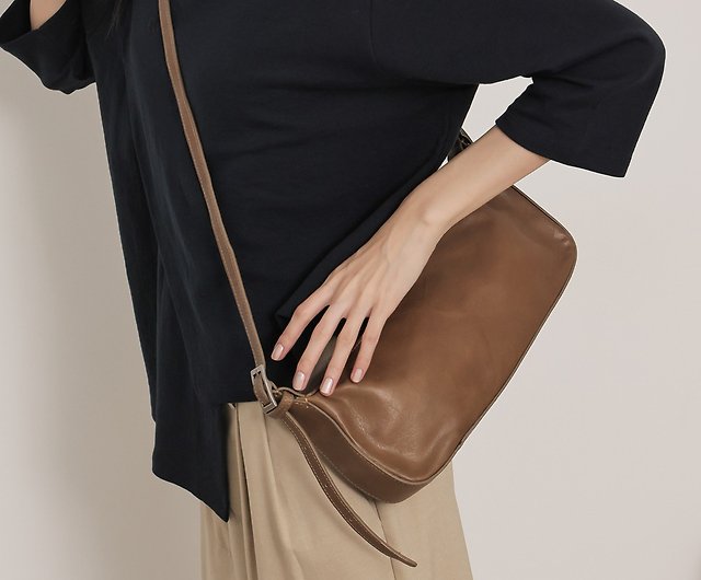 Small Brown leather cross body bag minimalist
