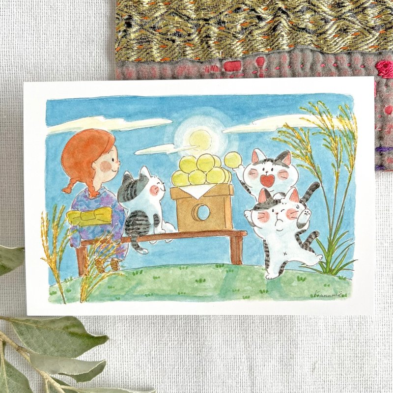 【Pinkoi先行販売】ポストカード ー お月見するねこ - 卡片/明信片 - 紙 多色