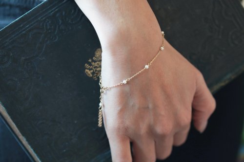JieJie Jewelry 迷你小珍珠流蘇手鍊│14K GF 天然珍珠 珍珠手鍊