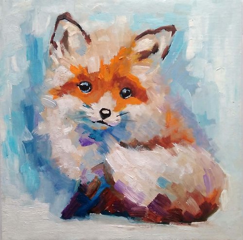 ColoredCatsArt Fox Original Painting, Woodland Animal Wall Art, Art Gift Idea, Fox Artwork 手工油畫