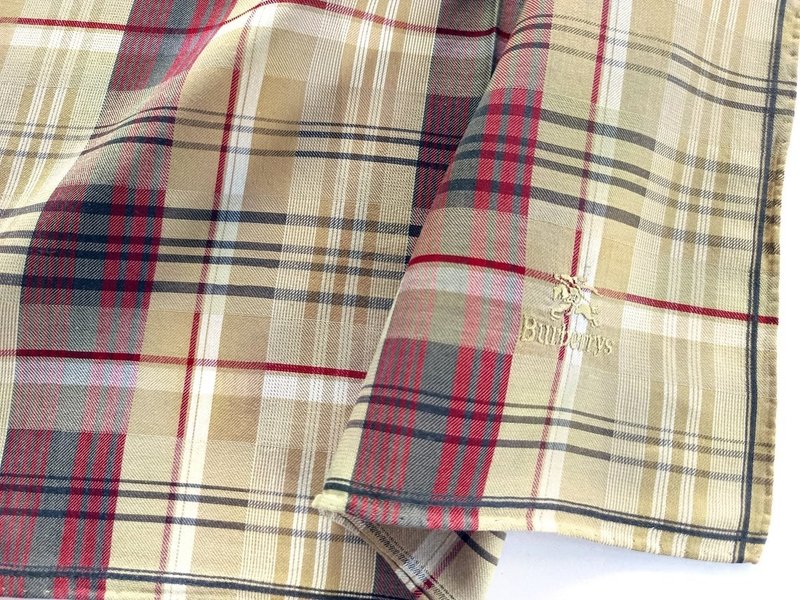 Burberry Vintage Handkerchief Check Red Brown Gift 18.5 x 18.5 inches - 手帕 - 棉．麻 卡其色