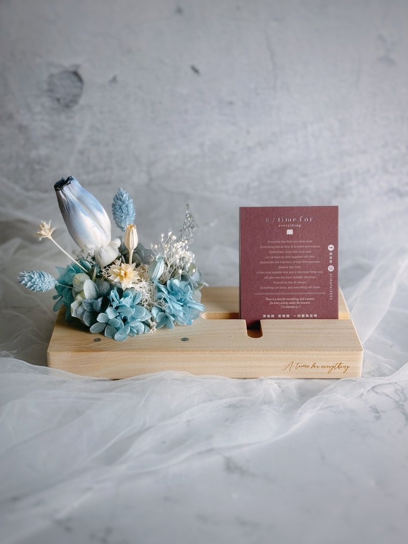 Slowly falling in love with you series Rose of Sharon version of everlasting flowers wooden display stand with customizable blessing words - Dried Flowers & Bouquets - Wood Pink