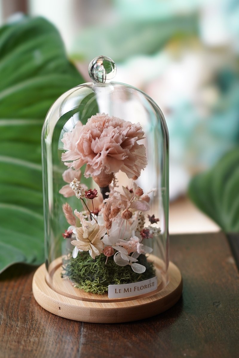 [Customized Gift] Carnation Glass Shade Preserved Flower Bell Jar Bell Flower Mother’s Day Gift - ช่อดอกไม้แห้ง - พืช/ดอกไม้ สีน้ำเงิน