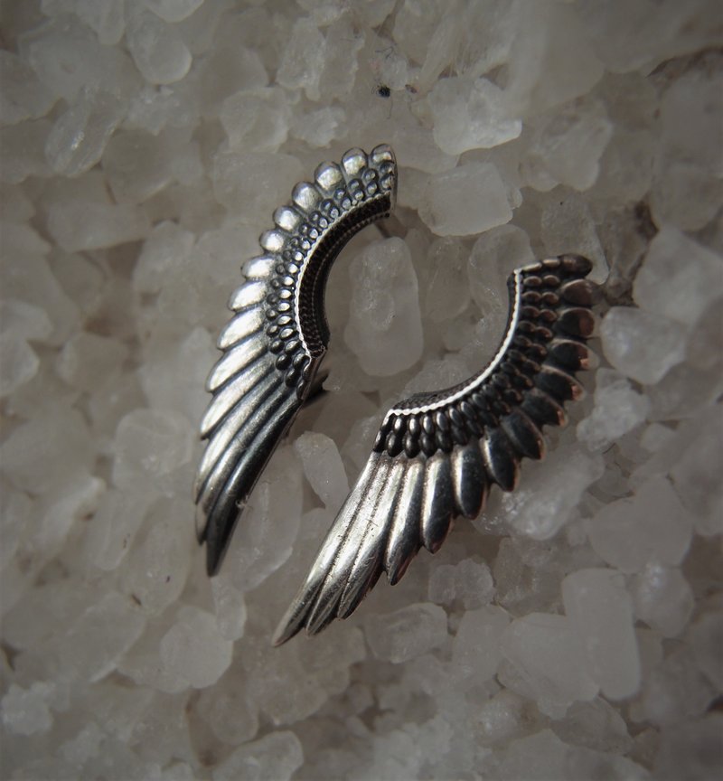 Angel Wings Statement Sterling Silver Women Earrings - ต่างหู - เงินแท้ สีเงิน