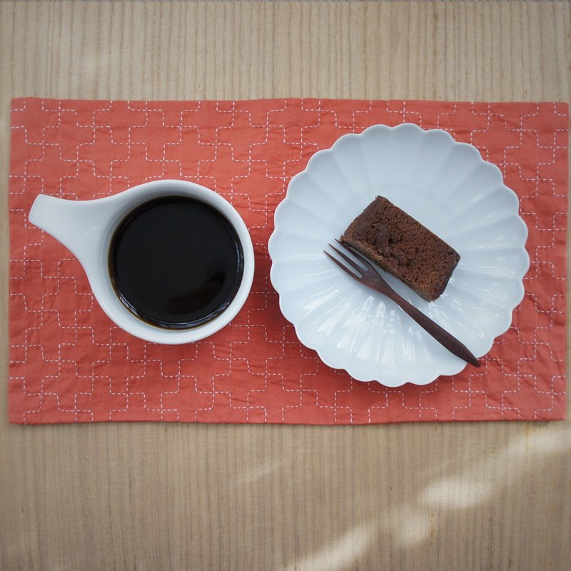 Handmade tea mat SASHIKO orange SR-O - 桌布/桌巾/餐墊 - 棉．麻 橘色