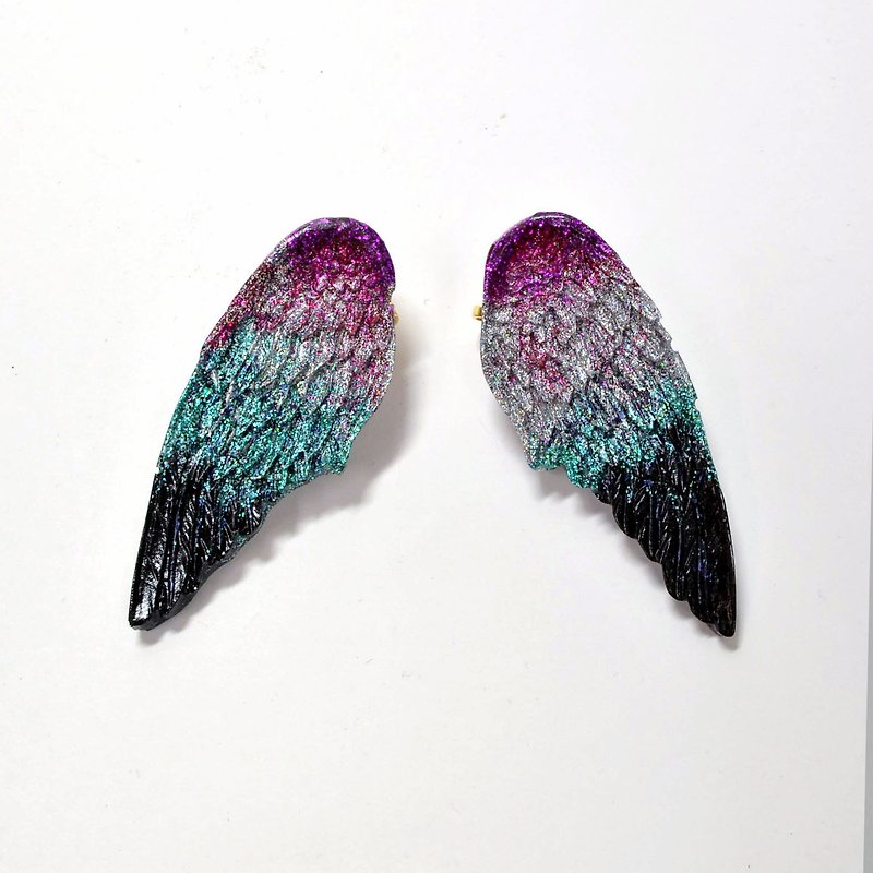 TIMBEE LO wing earrings gradient color shiny angel wings fly wing ear clip - Earrings & Clip-ons - Plastic 
