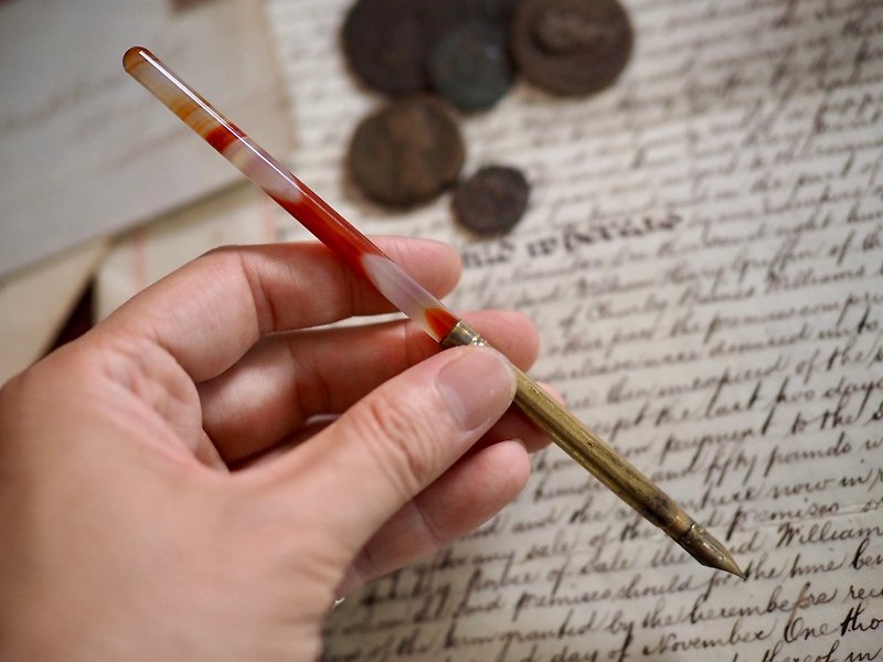 瑪瑙つけペン - 置物 - 銅・真鍮 