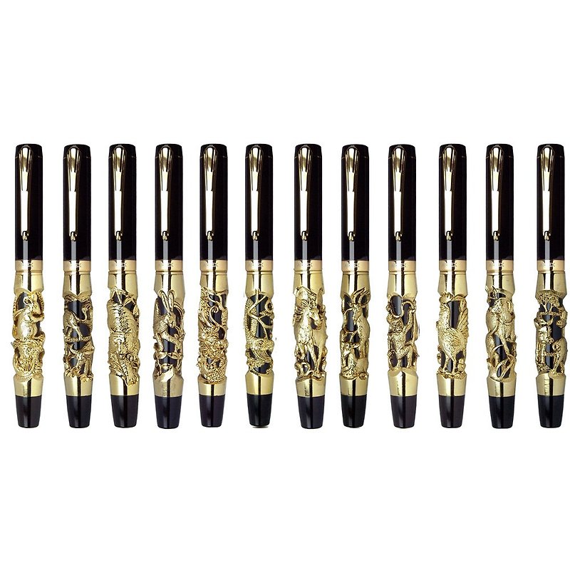 ARTEX 12 Zodiac Bright Gold Ballpoint Pen A total of 12 Zodiac animals to choose from - Rollerball Pens - Copper & Brass Gold