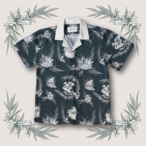 Tales and Wonders The Ugly Duckling Bowling Shirt Toile Teal