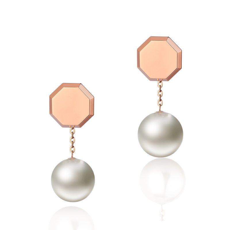 Okto Stud Hanging Pearl Earrings Rose Gold 耳環 - 耳環/耳夾/耳骨夾 - 不鏽鋼 