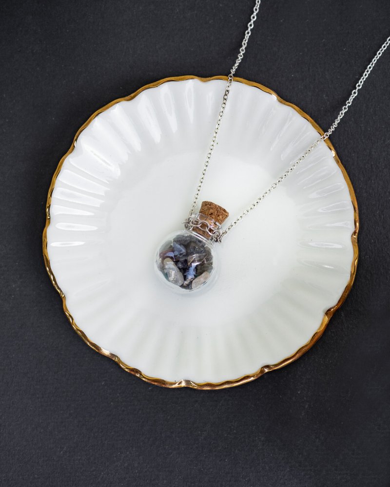 原石項鍊、蠟繩上帶寶石的玻璃瓶或 925銀 - 項鍊 - 寶石 多色