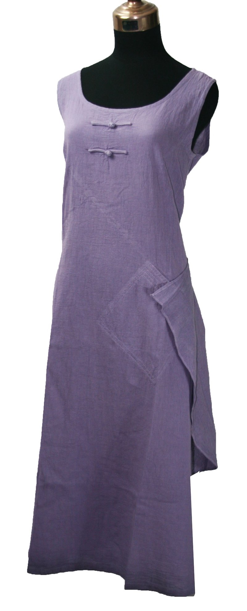 女性用の新しい文学的なチャイナドレス、中国風のリネンの手染めのヴィンテージ服 - ワンピース - コットン・麻 