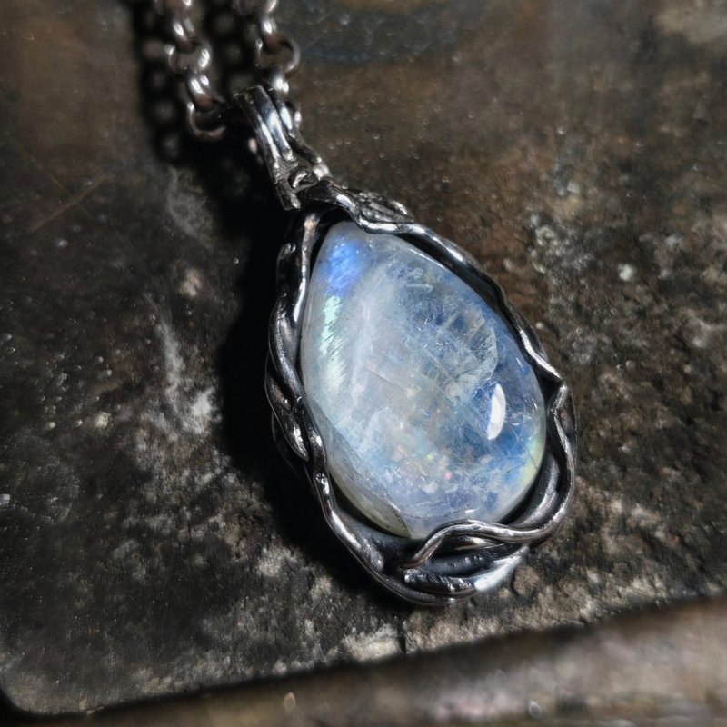 馬島月光石銀吊墬 - 項鍊 - 寶石 白色