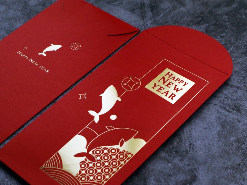 【心に残る】2026年オリジナルお年玉袋デザイン – ロゴ・会社名箔押し可能 100枚セット - ご祝儀袋・ポチ袋 - 紙 レッド