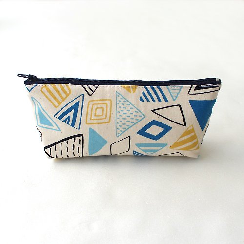 布の自由式 幾何圖案(藍)筆袋(中)/收納袋 鉛筆盒 化妝包