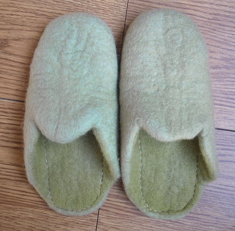 羊毛氈 手工鞋 室內鞋 室內拖 綠 24.5cm - 室內拖鞋 - 羊毛 綠色