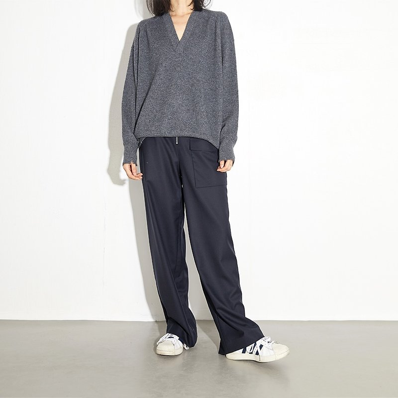アップルGAOGUOオリジナルデザイナーの女性のブランドの灰色の両面着用Vネックウールのカシミアのセーターのセーター - ニット・セーター - ウール グレー