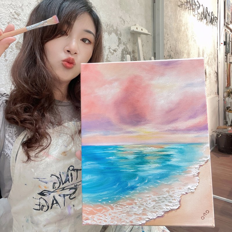 Wang Ka Ka Oil Painting - Summer Beach of Love 5F - โปสเตอร์ - สี สึชมพู