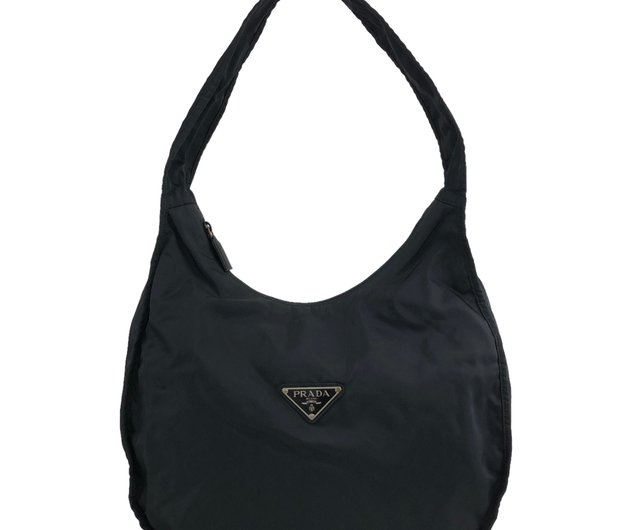 PRADA Logo Shoulder bag Hobobag Black Vintage 4dghwb