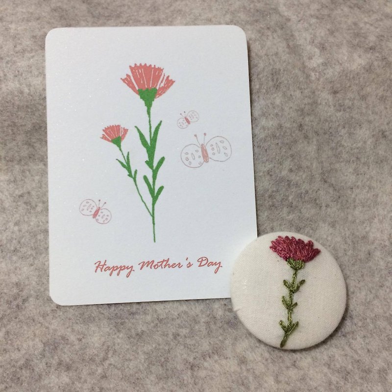 Hand embroidered carnation pin - เข็มกลัด - ผ้าฝ้าย/ผ้าลินิน ขาว
