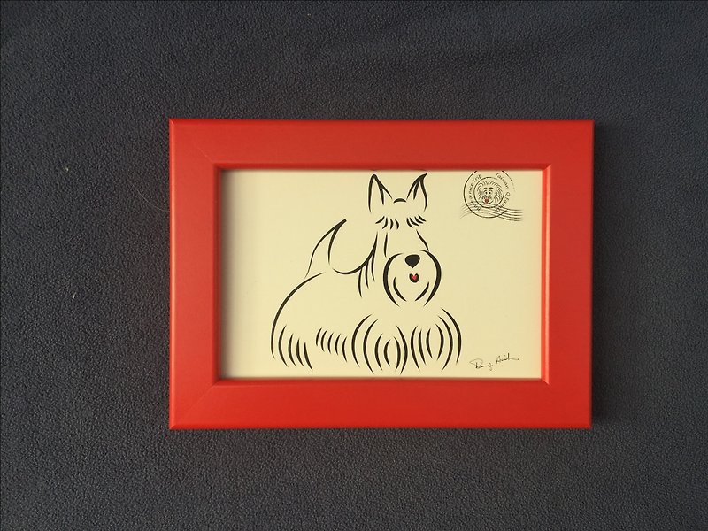 Q Family 明信片＋相框（紅） 蘇格蘭梗犬 - 畫框/相架  - 其他材質 紅色