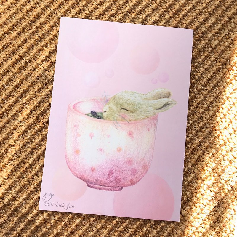 抹茶あずきうさぎポストカードカード - カード・はがき - 紙 ピンク